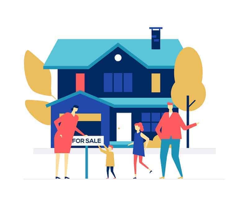 Graphic of a real estate agent and a family