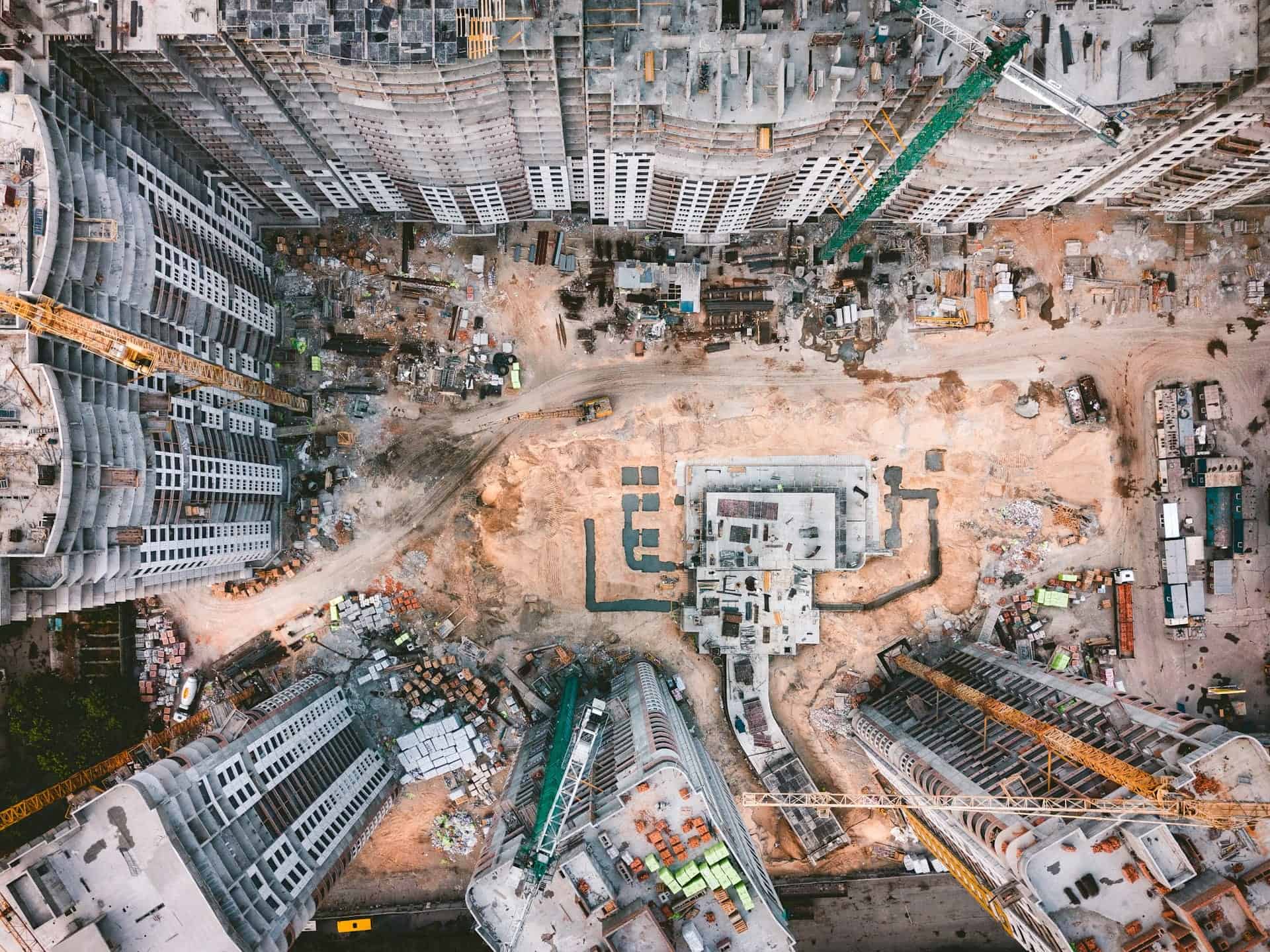 Bird's-eye view of buildings in construction